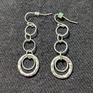 Silver Tone Hoop Circle Dangle Drop Statement Earrings